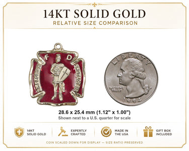 14kt Solid Gold Medium St. Florian Medal Pendant | 1 1/8" x 1" Red Epoxy | Handcrafted in USA by Bliss