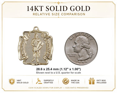 14kt Solid Gold Medium St. Florian Medal Pendant | 1 1/8" x 1" | Handcrafted in USA by Bliss