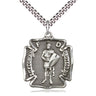 Sterling Silver St. Florian Patron Saint Medal Necklace 1 1/8 inch by 1 inch on 24 inch chain handcrafted by Bliss Manufacturing