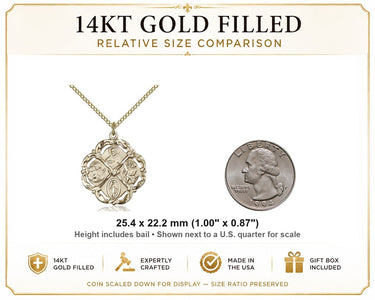 Gold Filled Medium Catholic 5-Way Medal Necklace | 1 x 7/8" Pendant | 18" Chain | USA Made by Bliss
