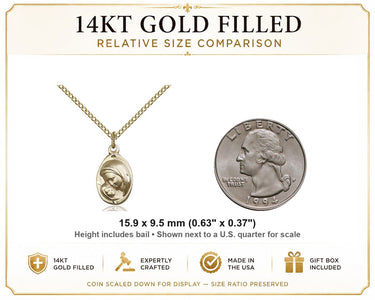 Pequeño Collar de la Virgen y el Niño de Oro de 14kt laminado | Colgante de 5/8 x 3/8 | Cadena de 18" | Hecho en EE. UU. por Bliss