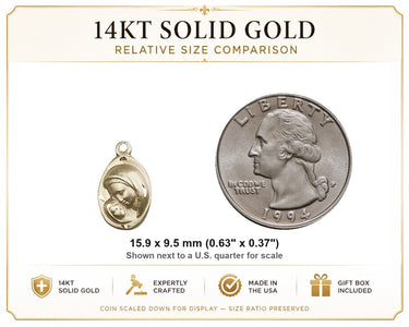 Colgante de Medalla Pequeña de la Virgen y el Niño de Oro Sólido de 14kt | 5/8 x 3/8 | Hecho a Mano en EE. UU. por Bliss