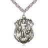 Sterling silver St. Michael Archangel patron saint medal necklace, 1 1/4 x 7/8 inch large pendant, 24-inch chain, Bliss Manufacturing USA