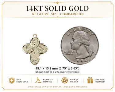 14kt Solid Gold Medium 4-Way Catholic Medal Pendant | 3/4" x 5/8" | USA Made by Bliss