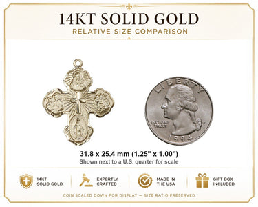14kt Solid Gold Large 5-Way Catholic Medal Pendant | 1¼x1" | Handcrafted in USA by Bliss