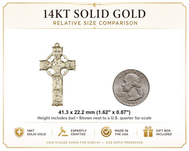 Colgante Grande de Cruz Celta de Oro Macizo de 14kt | 1 5/8 x 7/8 | Hecho a Mano en EE. UU. por Bliss
