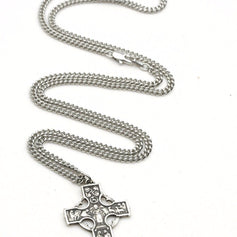 Large Sterling Silver Celtic Cross Necklace 1 5/8 x 7/8 inches with 24 inch chain by Bliss Manufacturing USA