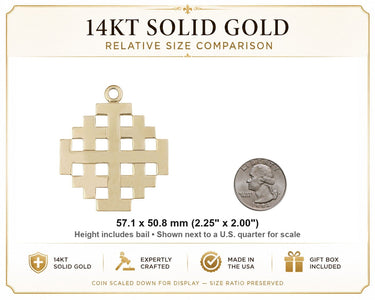 Colgante de cruz de Jerusalén extra grande de oro macizo de 14 quilates | 2 1/4 x 2 | Bliss