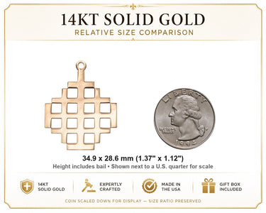 14kt Solid Gold Large Jerusalem Cross Pendant | 1 3/8 x 1 1/8" | USA Made by Bliss