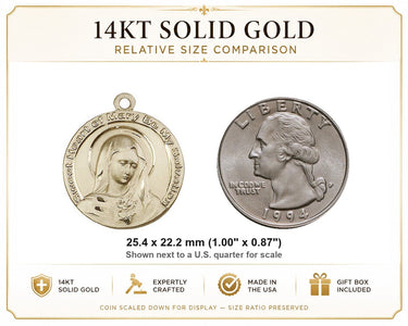 Colgante Medalla de la Virgen María Mediana de Oro Sólido de 14kt | 2.54 x 2.22 cm | Hecho a mano en EE. UU. por Bliss