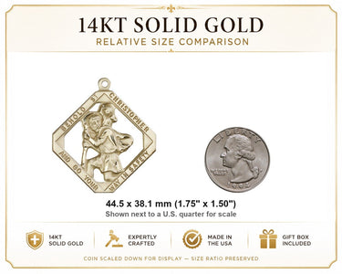 14kt Solid Gold Large St. Christopher Medal Pendant | 1 3/4" x 1 1/2" | Handcrafted in USA by Bliss