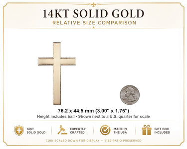 14kt Solid Gold Extra Large Catholic Cross Pendant 3×1¾" | Bliss USA