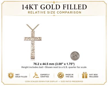 Gold Filled Extra Large Knurled Cross Necklace | 3" x 1 3/4" Pendant | 24" Chain | USA Made by Bliss