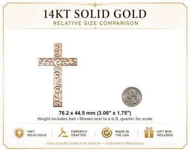 14kt Solid Gold Extra Large Knurled Cross Pendant | 3" x 1.75" | Handcrafted in USA by Bliss