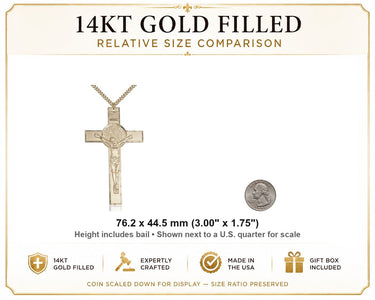 14kt Gold Filled Extra Large St. Benedict Crucifix Necklace – 24″ Chain