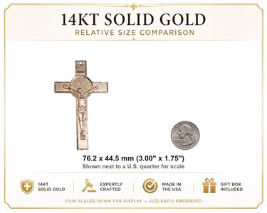 14kt Solid Gold Extra Large St. Benedict Crucifix Pendant