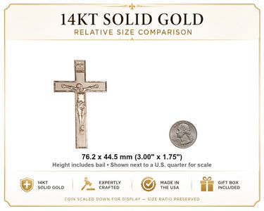 Men's 14kt Solid Gold Etched Crucifix Pendant