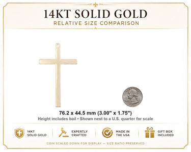 14kt Solid Gold Extra Large Cross Pendant | 3" x 1.75" | Museum-Quality Heirloom | USA Made by Bliss