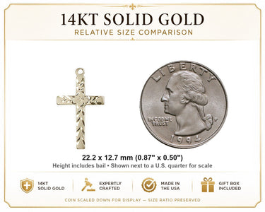 14kt Solid Gold Medium Cross Pendant | 7/8" x 1/2" | Handcrafted in USA by Bliss