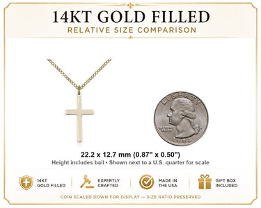 14kt Gold Filled Medium Catholic Cross Necklace | 7/8" x 1/2" Pendant | 18" Chain | USA Made by Bliss