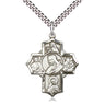 Sterling silver large five-way medal necklace 1-1/4 x 1 inch St Philomena Therese Rita Anthony Jude 24 inch chain handcrafted by Bliss Manufacturing USA