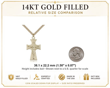 14kt Gold Filled Large Catholic Celtic Crucifix Necklace | 1.5x0.875" Pendant | 24" Chain | USA Made by Bliss