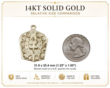 Colgante de medalla grande de apóstoles de oro macizo de 14 quilates | 1 1/4 x 1 | Hecho a mano en EE. UU. por Bliss