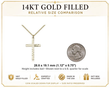 Gold Filled Medium Catholic Cross Necklace | 1-1/8" x 3/4" Pendant | 18" Curb Chain | USA Made by Bliss