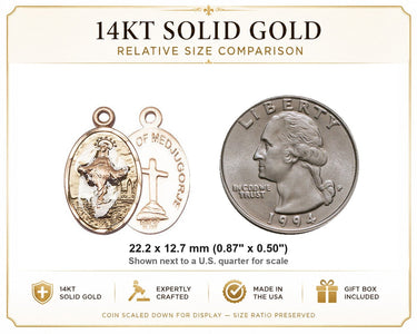 Medalla Milagrosa de Medjugorje de oro macizo de 14 kt | 7/8 x 1/2 | Hecha a mano en EE. UU. por Bliss