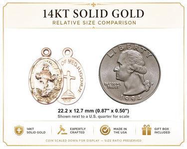 14kt Solid Gold Our Lady of Medjugorje Medal Pendant | 7/8"x1/2" | Handcrafted in USA by Bliss