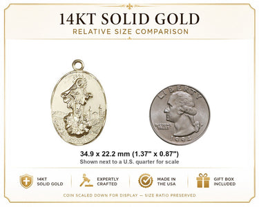 14kt Solid Gold Large Our Lady of Medjugorje Medal Pendant | 1 3/8 x 7/8 | Handcrafted in USA by Bliss
