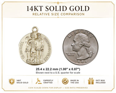 14kt Solid Gold Medium St. Michael Archangel Medal Pendant | 1 x 7/8 | Handcrafted in USA by Bliss
