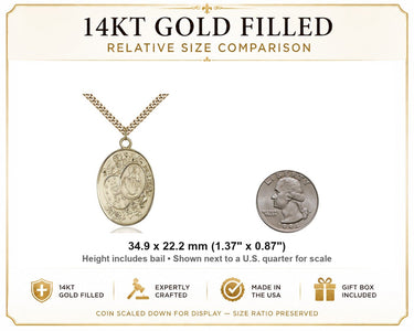 Collar grande de Medalla Milagrosa de oro laminado de 14 quilates | Colgante de 1-3/8"x7/8" | Cadena de 24" | Hecho en EE. UU. por Bliss