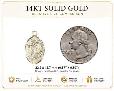 Colgante Medalla Milagrosa Mediana de Oro Sólido de 14kt | 7/8 x 1/2" | Hecho a mano en EE. UU. por Bliss