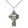 Sterling Silver Celtic Crucifix Necklace with intricate knotwork design, 1 inch pendant on 18 inch chain, handmade by Bliss