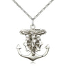 Sterling Silver Anchor Crucifix Necklace with detailed anchor base design, 1 inch pendant on 18 inch chain, handmade by Bliss