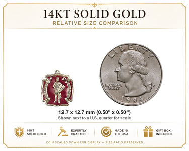 Small 14kt Solid Gold St. Florian Medal Red Epoxy 1/2" | Bliss USA