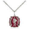 Sterling Silver St. Florian Patron Saint Medal with Red Epoxy 1/2 inch on 18 inch chain handcrafted by Bliss Manufacturing