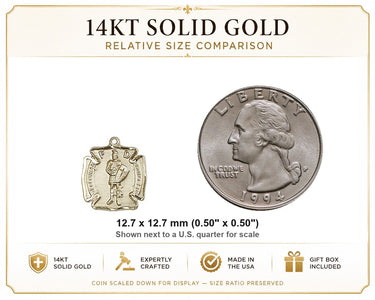 14kt Solid Gold Small St. Florian Medal Pendant | 1/2 x 1/2 | Patron Saint of Firefighters | USA Made by Bliss