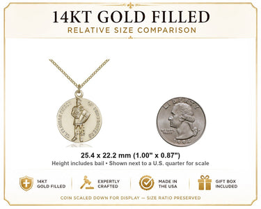 14kt Gold Filled Medium St. Florian Medal Necklace | 1 x 7/8 | 18" Chain | USA Made by Bliss