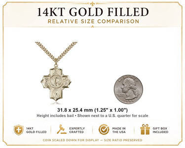 Collar de Medalla Católica Grande 5 Vías de Oro Relleno 14kt | Colgante de 3,17 cm x 2,54 cm | Cadena de 61 cm | Hecho en EE. UU. por Bliss