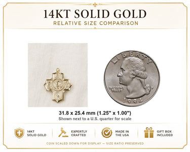 14kt Solid Gold Large Catholic Five-Way Medal Pendant | 1.25" x 1" | Handcrafted in USA by Bliss