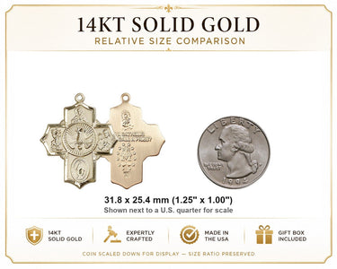 14kt Solid Gold Large Catholic Five-Way Medal Pendant | 1.25" x 1" | Handcrafted in USA by Bliss