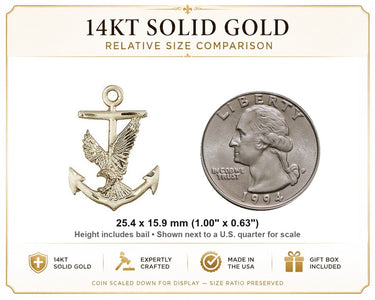 Colgante Ancla Águila Mediano de Oro Macizo de 14kt | 2,54 cm x 1,59 cm | Hecho en EE. UU. por Bliss