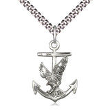 Sterling silver anchor and eagle pendant necklace 1 inch by 5/8 inch with 24 inch chain handcrafted by Bliss