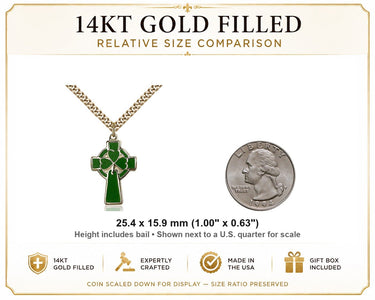 14kt Gold Filled Medium Celtic Cross Necklace | 1x5/8" Pendant | 24" Chain | USA Made by Bliss
