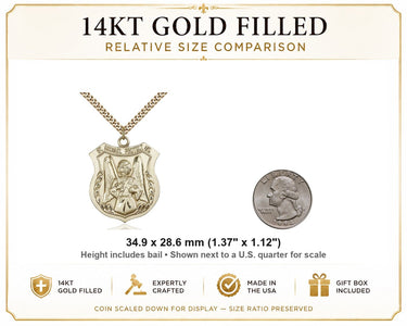 Collar con Medalla de San Miguel Arcángel Grande de Oro de 14kt Relleno | 3,5 cm x 2,8 cm | Cadena de 61 cm | Hecho en EE. UU. por Bliss