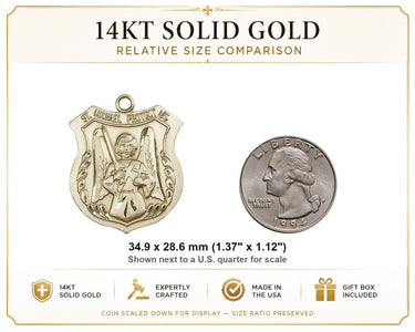 14kt Solid Gold Large St. Michael Archangel Medal Pendant | 1 3/8 x 1 1/8" | USA Made by Bliss