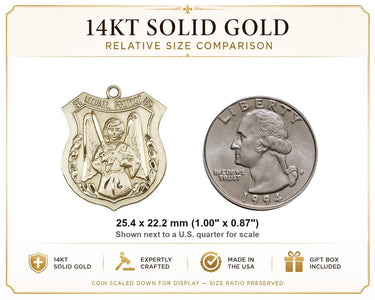 14kt Solid Gold Medium St. Michael Archangel Medal Pendant | 1x7/8" | Handcrafted in USA by Bliss