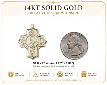 Colgante Medalla Católica de Cinco Vías Grande de Oro Macizo de 14kt | 3,17 cm x 2,54 cm | Fabricado en EE. UU. por Bliss